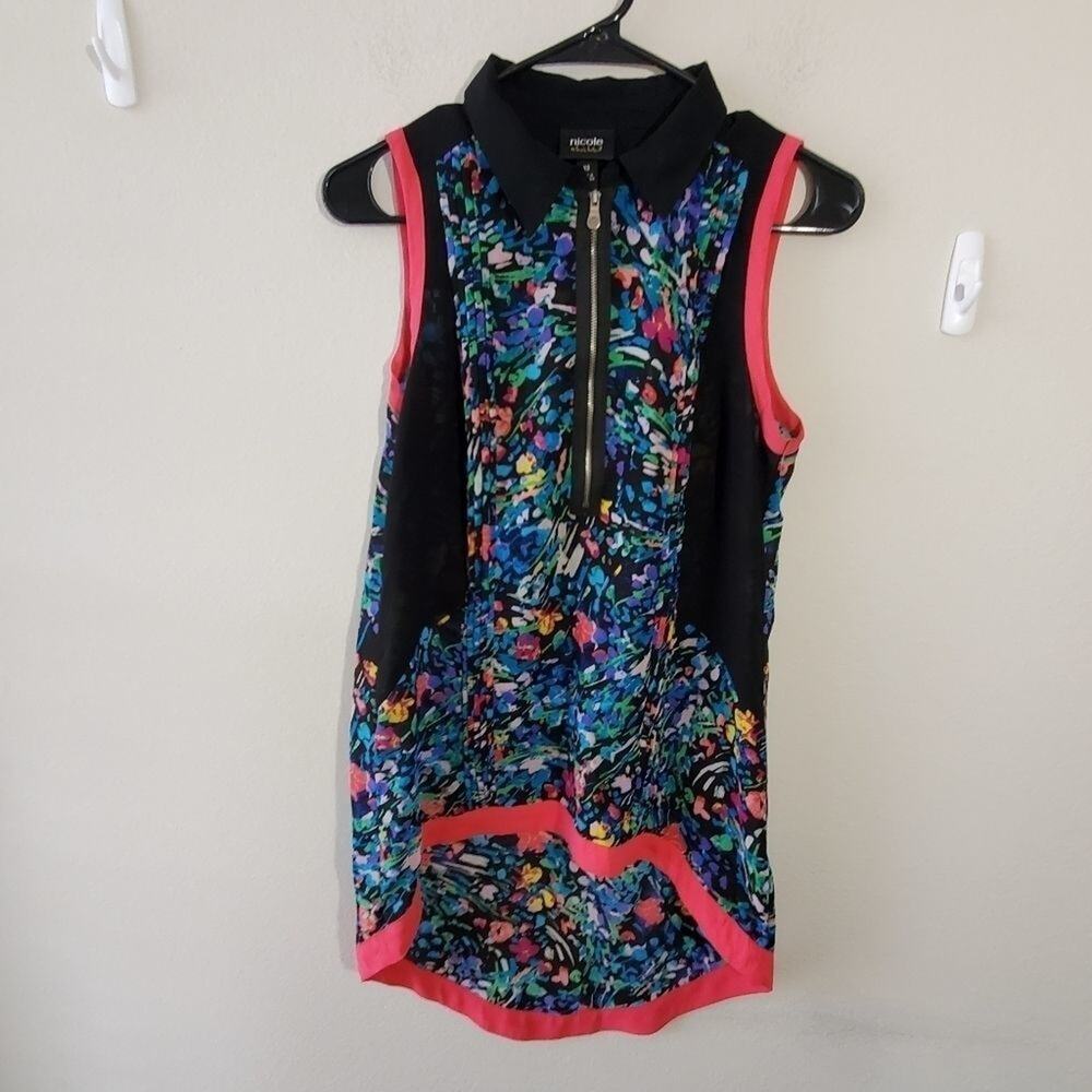 NICOLE MILLER‎ high low floral zippered tank top M